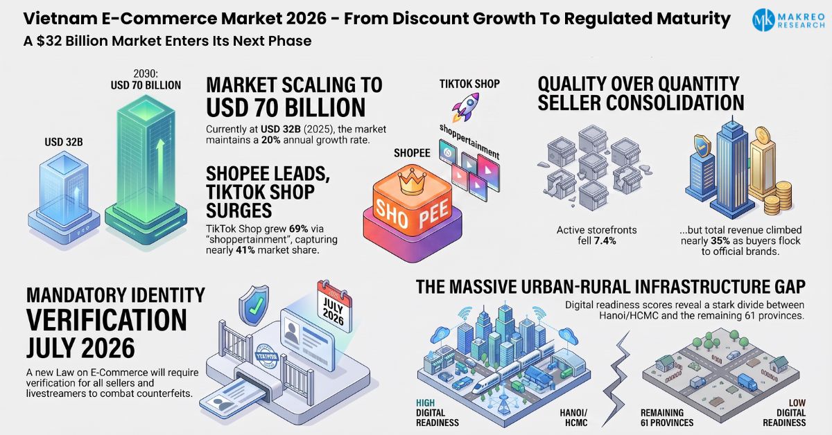 Vietnam's E-Commerce Market 2026 - How TikTok Shop, Rising Platform Fees, and a New E-Commerce Law Are Redefining a $32 Billion Industry