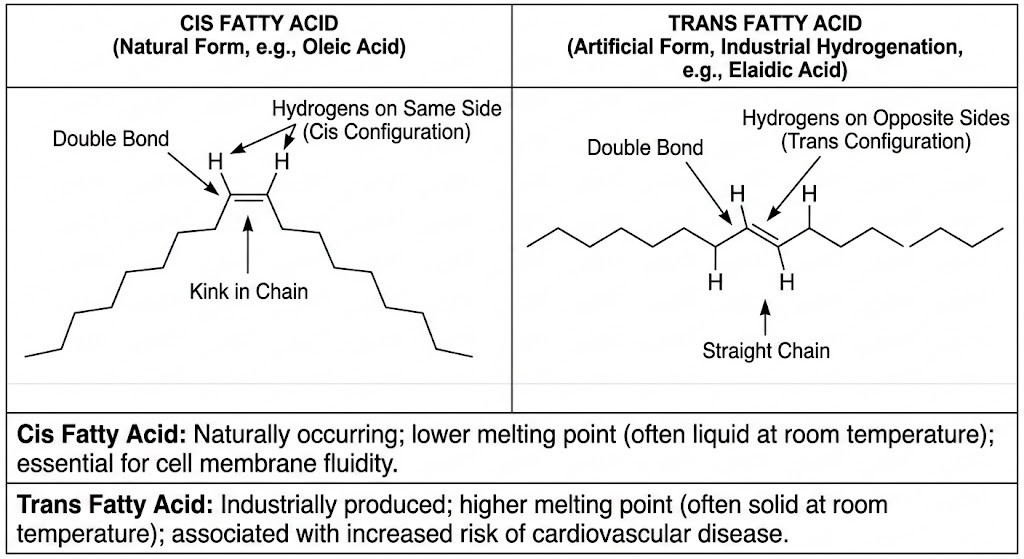 Comparison of the Molecular Structures of Cis and Trans Fatty Acids
